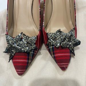 Plaid J. Crew Collection heels with sequin star appliqué
